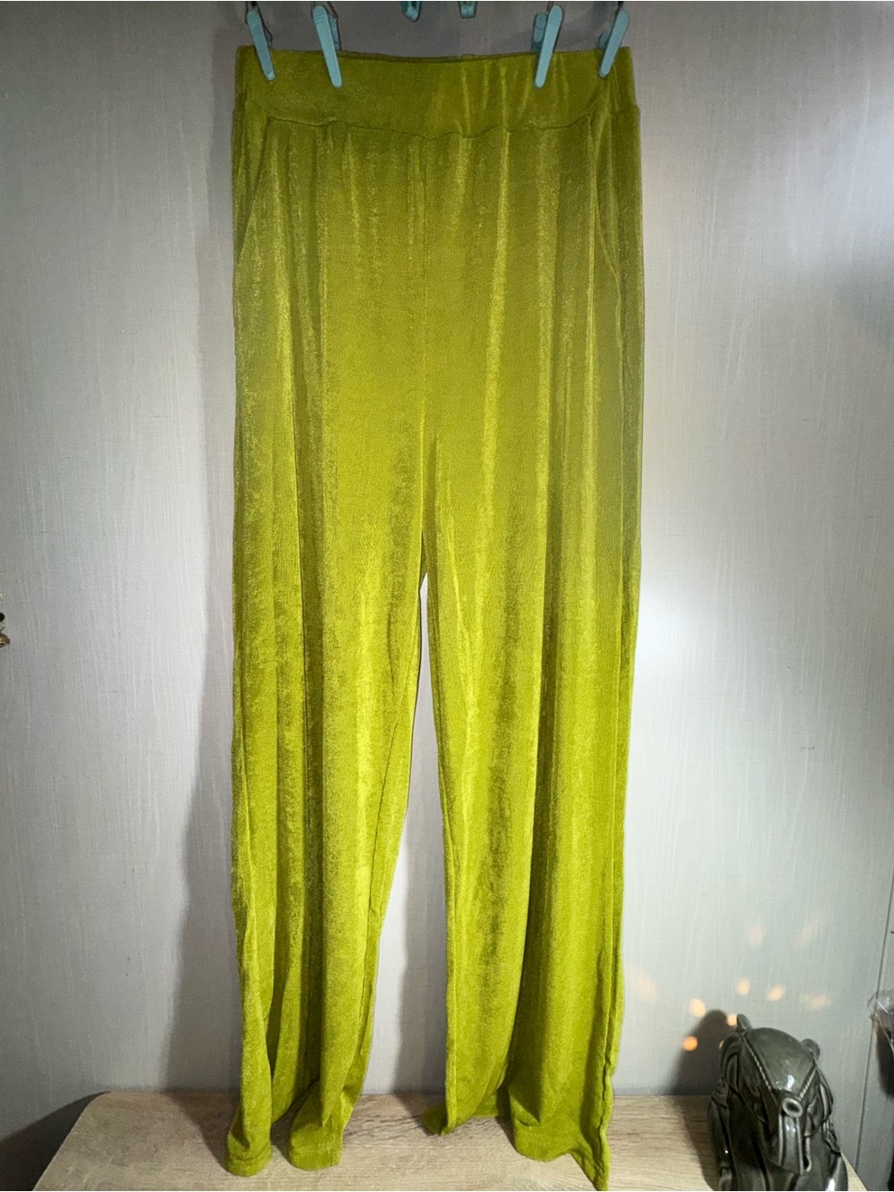 Y2K Vintage Velour Wide Leg Lounge Pants Chartreuse Lime (L)